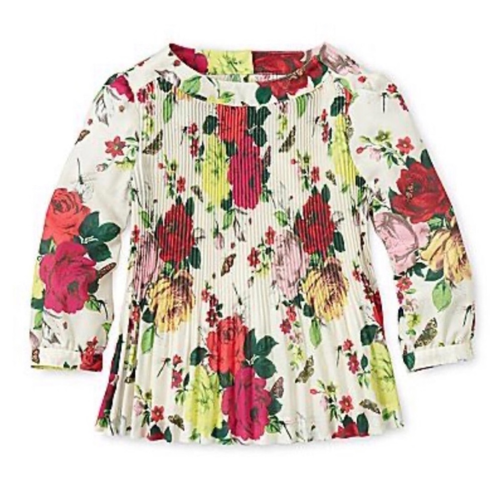 Ted Baker Floral girls pleated floral blouse 3/4 sleeve size XL (14)  spring top
